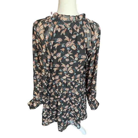 NWT Lucca Womens Long Sleeve Flare Shift Dress Floral Print Size XS-L Black - Picture 2 of 11